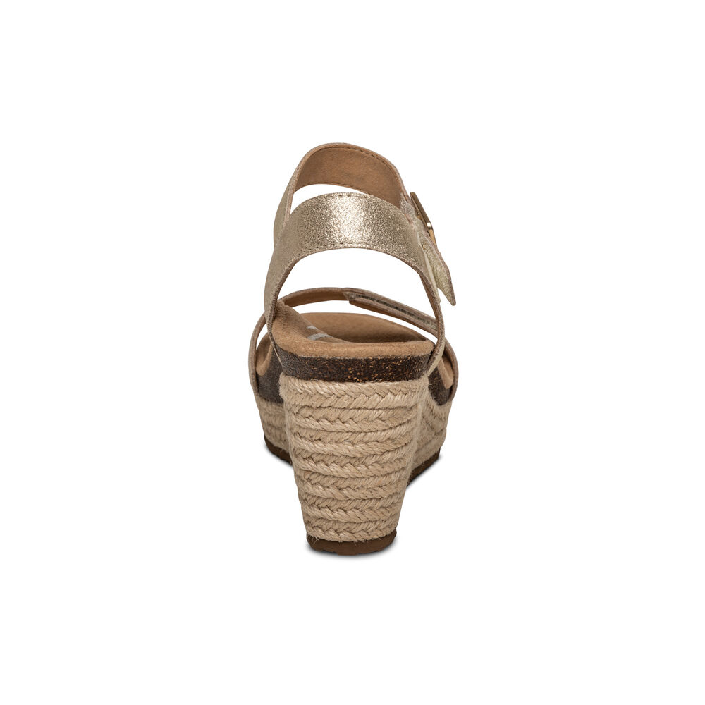 Aetrex Women's Sydney Quarter Strap Espadrille Wedge Sandals - Champagne | USA 0NHT14G